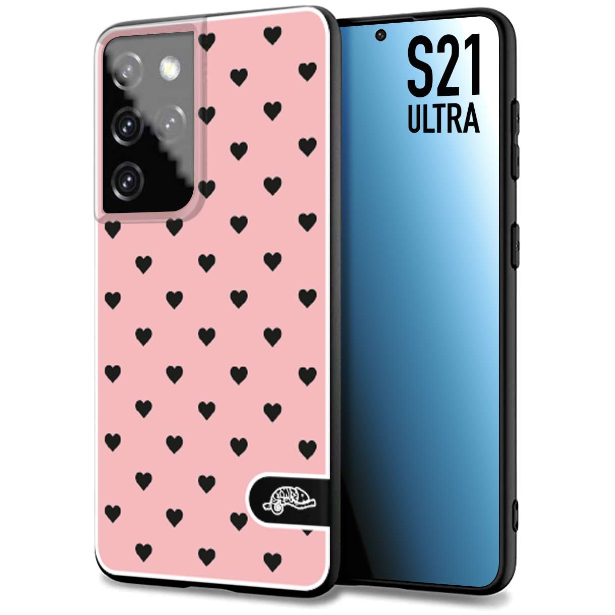 CUSTOMIZZA - Custodia cover nera morbida in tpu compatibile per Samsung S21 ULTRA cuori pois rosa donna pin up vintage