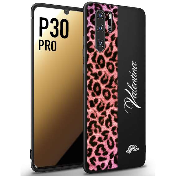 CUSTOMIZZA - Custodia cover nera morbida in tpu compatibile per Huawei P30 PRO leopardato rosa fucsia personalizzata nome iniziali