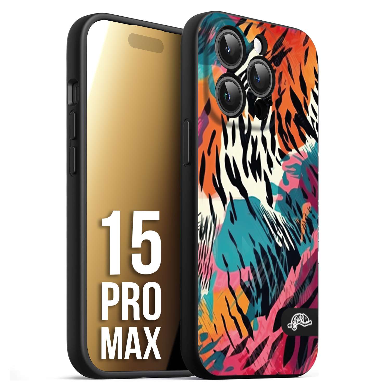 CUSTOMIZZA - Custodia cover nera morbida in tpu compatibile per iPhone 15 PRO MAX leopardato maculato tigrato tiger colorata summer color