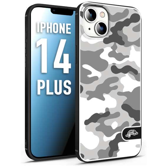 CUSTOMIZZA - Custodia cover nera morbida in tpu compatibile per iPhone 14 PLUS camouflage mimetico militare bianco white