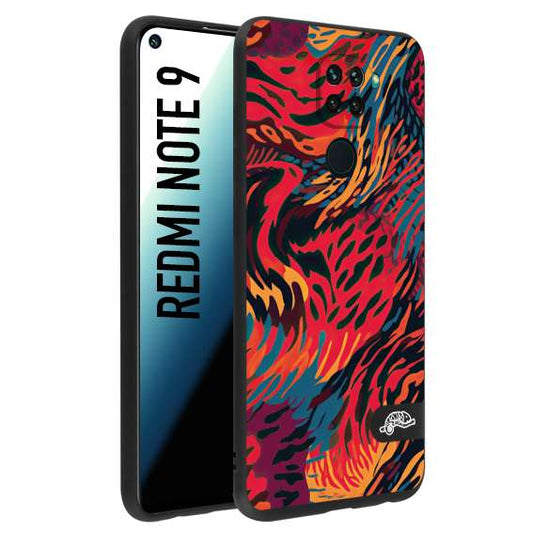 CUSTOMIZZA - Custodia cover nera morbida in tpu compatibile per Xiaomi Redmi Note 9 leopardato maculato tigrato colorata fiamme rossa blu arancione