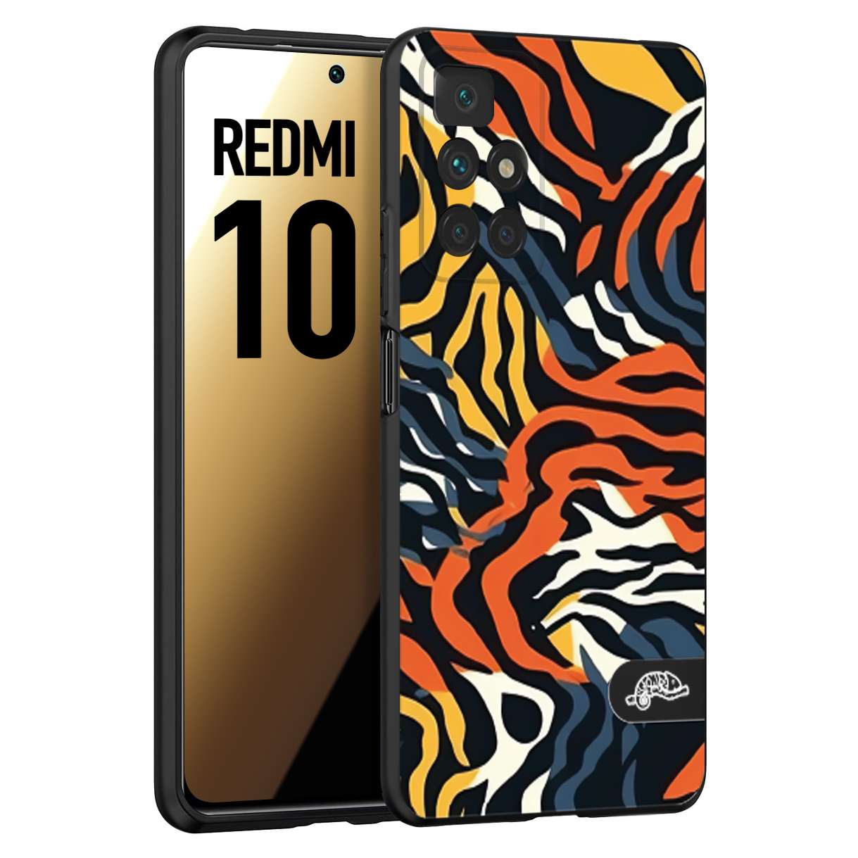 CUSTOMIZZA - Custodia cover nera morbida in tpu compatibile per Xiaomi Redmi 10 leopardato maculato tigrato tiger colorata gialla blu arancio