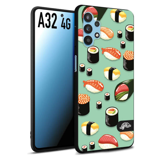 CUSTOMIZZA - Custodia cover nera morbida in tpu compatibile per Samsung A32 4G sushi disegni giapponese nighiri acquamarina verde