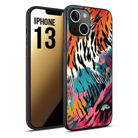 CUSTOMIZZA - Custodia cover nera morbida in tpu compatibile per iPhone 13 leopardato maculato tigrato tiger colorata summer color