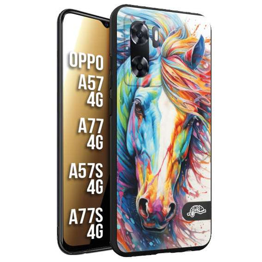 CUSTOMIZZA - Custodia cover nera morbida in tpu compatibile per Oppo A57 - A77 - A57S - A77S (4G) animali color cavallo horse viso colori vibranti disegnato schizzo