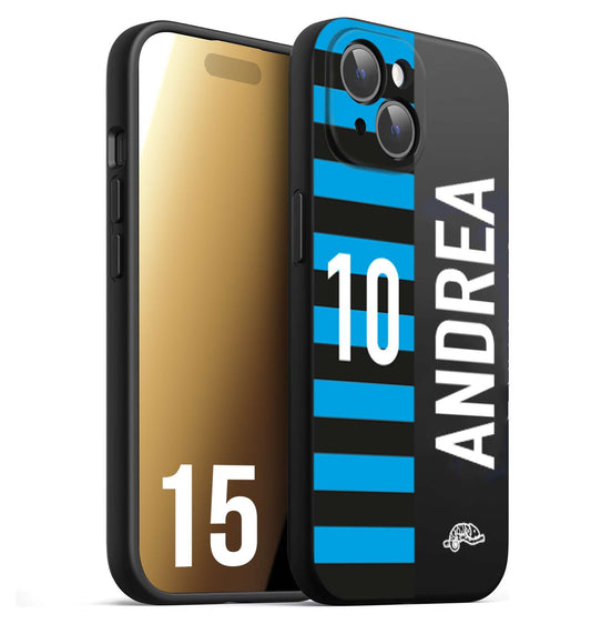 CUSTOMIZZA - Custodia cover nera morbida in tpu compatibile per iPhone 15 personalizzata calcio football nome e numero calciatori nerazzurra