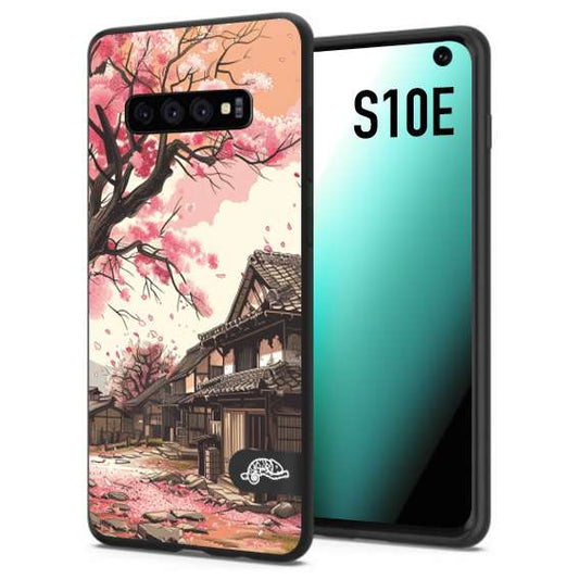 CUSTOMIZZA - Custodia cover nera morbida in tpu compatibile per Samsung S10E casa giapponese rosa ciliegio in fiore disegnata tattoo