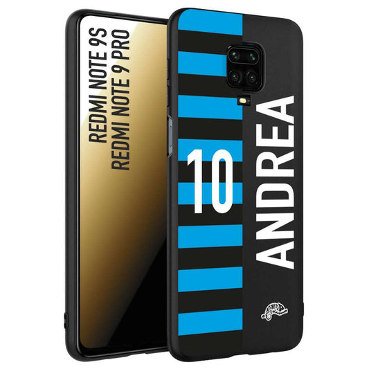 CUSTOMIZZA - Custodia cover nera morbida in tpu compatibile per Xiaomi Redmi Note 9S - Note 9 PRO personalizzata calcio football nome e numero calciatori nerazzurra