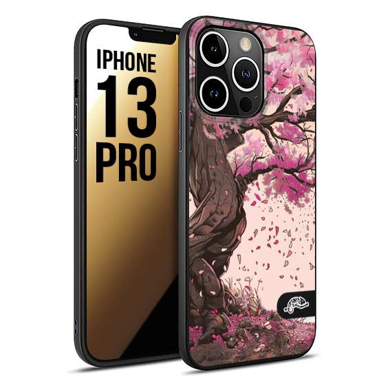 CUSTOMIZZA - Custodia cover nera morbida in tpu compatibile per iPhone 13 PRO giapponese colori morbidi fiori di ciliegio rosa disegnata