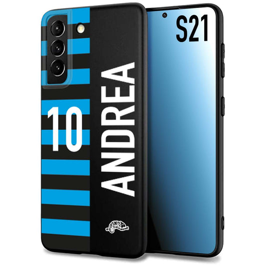 CUSTOMIZZA - Custodia cover nera morbida in tpu compatibile per Samsung S21 personalizzata calcio football nome e numero calciatori nerazzurra