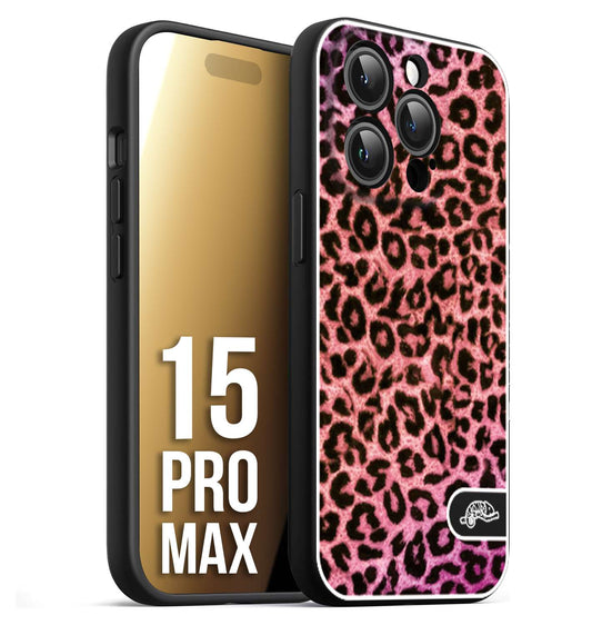 CUSTOMIZZA - Custodia cover nera morbida in tpu compatibile per iPhone 15 PRO MAX leopardato maculato donna rosa leopard