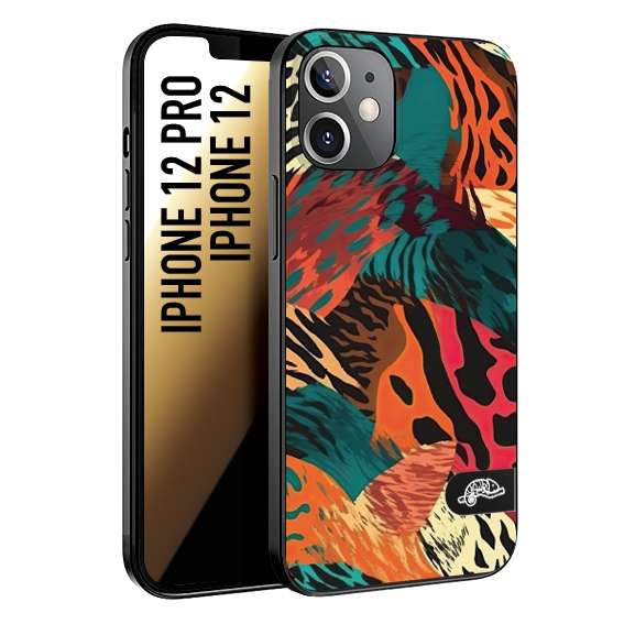 CUSTOMIZZA - Custodia cover nera morbida in tpu compatibile per iPhone 12 - 12 PRO leopardato tigrato tiger colorata summer arancio verde fucsia