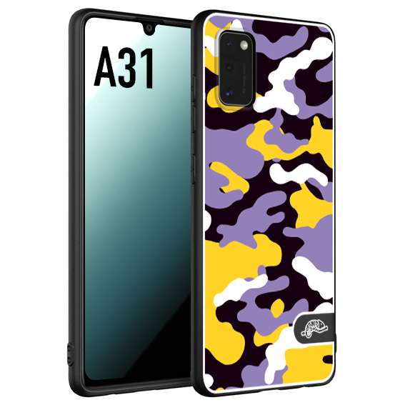 CUSTOMIZZA - Custodia cover nera morbida in tpu compatibile per Samsung A31 camouflage mimetico militare viola lilla giallo