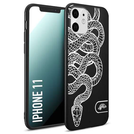 CUSTOMIZZA - Custodia cover nera morbida in tpu compatibile per iPhone 11 serpente snake bianco a rilievo disegnato tattoo tatuaggio