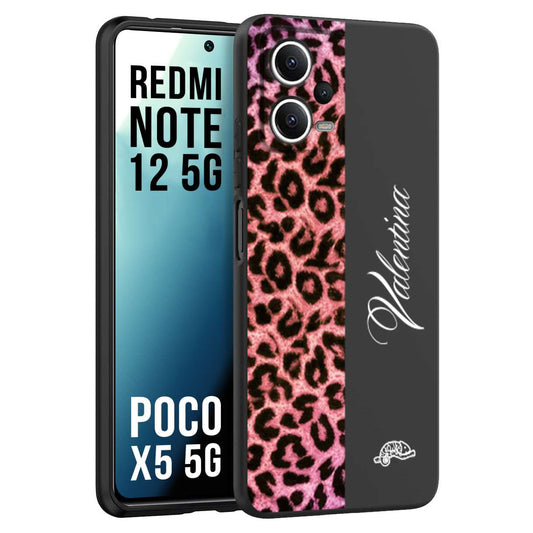 CUSTOMIZZA - Custodia cover nera morbida in tpu compatibile per Xiaomi Redmi Note 12 - POCO X5 5G leopardato rosa fucsia personalizzata nome iniziali