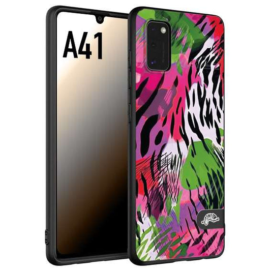 CUSTOMIZZA - Custodia cover nera morbida in tpu compatibile per Samsung A41 leopardato tigrato tiger colorata summer color verde fucsia