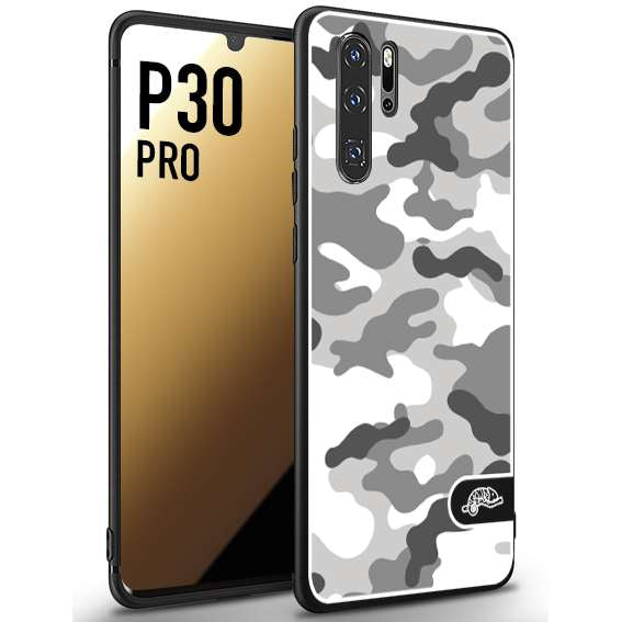 CUSTOMIZZA - Custodia cover nera morbida in tpu compatibile per Huawei P30 PRO camouflage mimetico militare bianco white