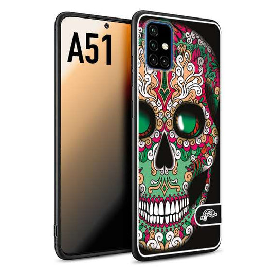 CUSTOMIZZA - Custodia cover nera morbida in tpu compatibile per Samsung A51 teschio messicano Mexican skull verde fucsia