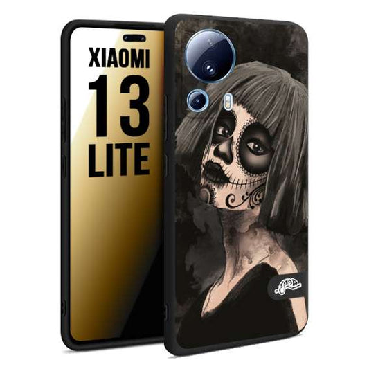 CUSTOMIZZA - Custodia cover nera morbida in tpu compatibile per Xiaomi 13 LITE chicana messicana dea de la muerte donna santa tattoo disegnata