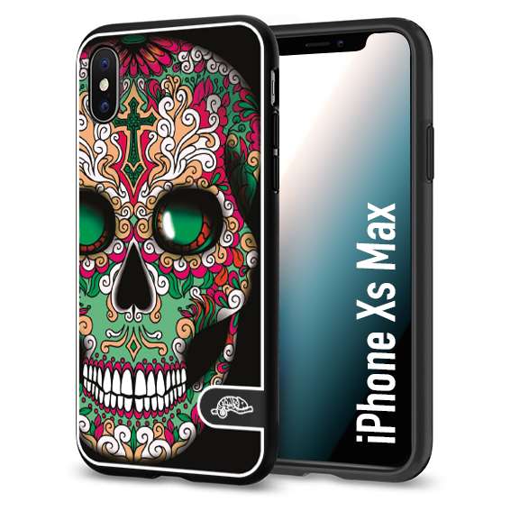 CUSTOMIZZA - Custodia cover nera morbida in tpu compatibile per iPhone Xs Max teschio messicano Mexican skull verde fucsia