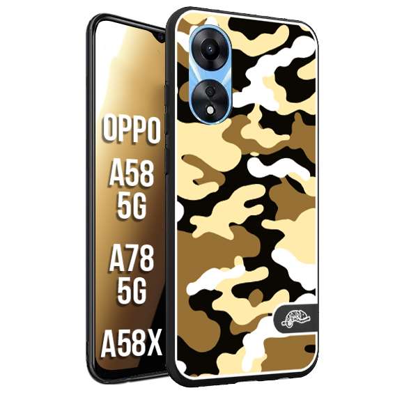 CUSTOMIZZA - Custodia cover nera morbida in tpu compatibile per Oppo A58 5G - A78 5G - A58X camouflage mimetico militare giallo desert brown