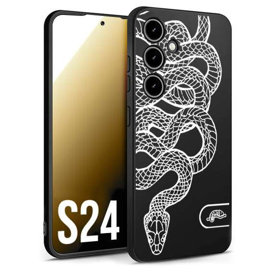 CUSTOMIZZA - Custodia cover nera morbida in tpu compatibile per Samsung S24 serpente snake bianco a rilievo disegnato tattoo tatuaggio