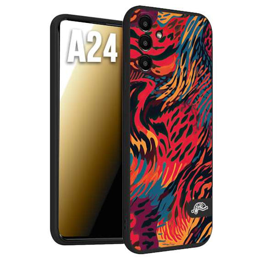 CUSTOMIZZA - Custodia cover nera morbida in tpu compatibile per Samsung A24 leopardato maculato tigrato colorata fiamme rossa blu arancione