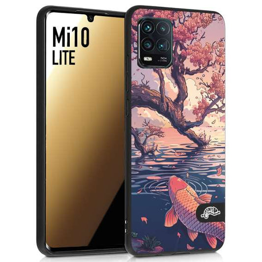 CUSTOMIZZA - Custodia cover nera morbida in tpu compatibile per Xiaomi Mi 10 LITE giapponese lago carpa koi rosa con foglie d'acero disegnata tattoo