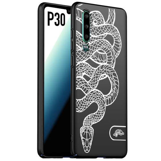 CUSTOMIZZA - Custodia cover nera morbida in tpu compatibile per Huawei P30 serpente snake bianco a rilievo disegnato tattoo tatuaggio