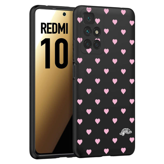 CUSTOMIZZA - Custodia cover nera morbida in tpu compatibile per Xiaomi Redmi 10 cuori pois rosa su nero donna pin up vintage