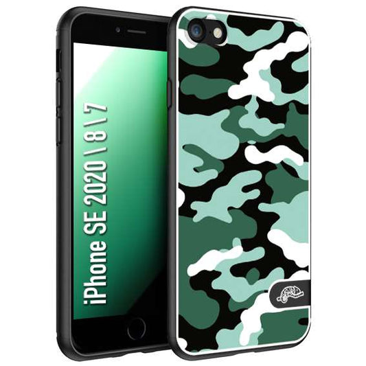 CUSTOMIZZA - Custodia cover nera morbida in tpu compatibile per iPhone 7 - 8 - SE 2020 / 2022 camouflage mimetico militare verde green