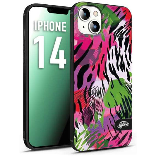 CUSTOMIZZA - Custodia cover nera morbida in tpu compatibile per iPhone 14 leopardato tigrato tiger colorata summer color verde fucsia