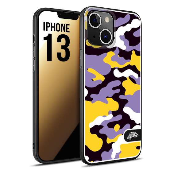 CUSTOMIZZA - Custodia cover nera morbida in tpu compatibile per iPhone 13 camouflage mimetico militare viola lilla giallo