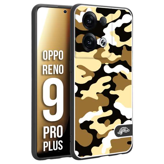 CUSTOMIZZA - Custodia cover nera morbida in tpu compatibile per Oppo Reno 9 PRO PLUS camouflage mimetico militare giallo desert brown