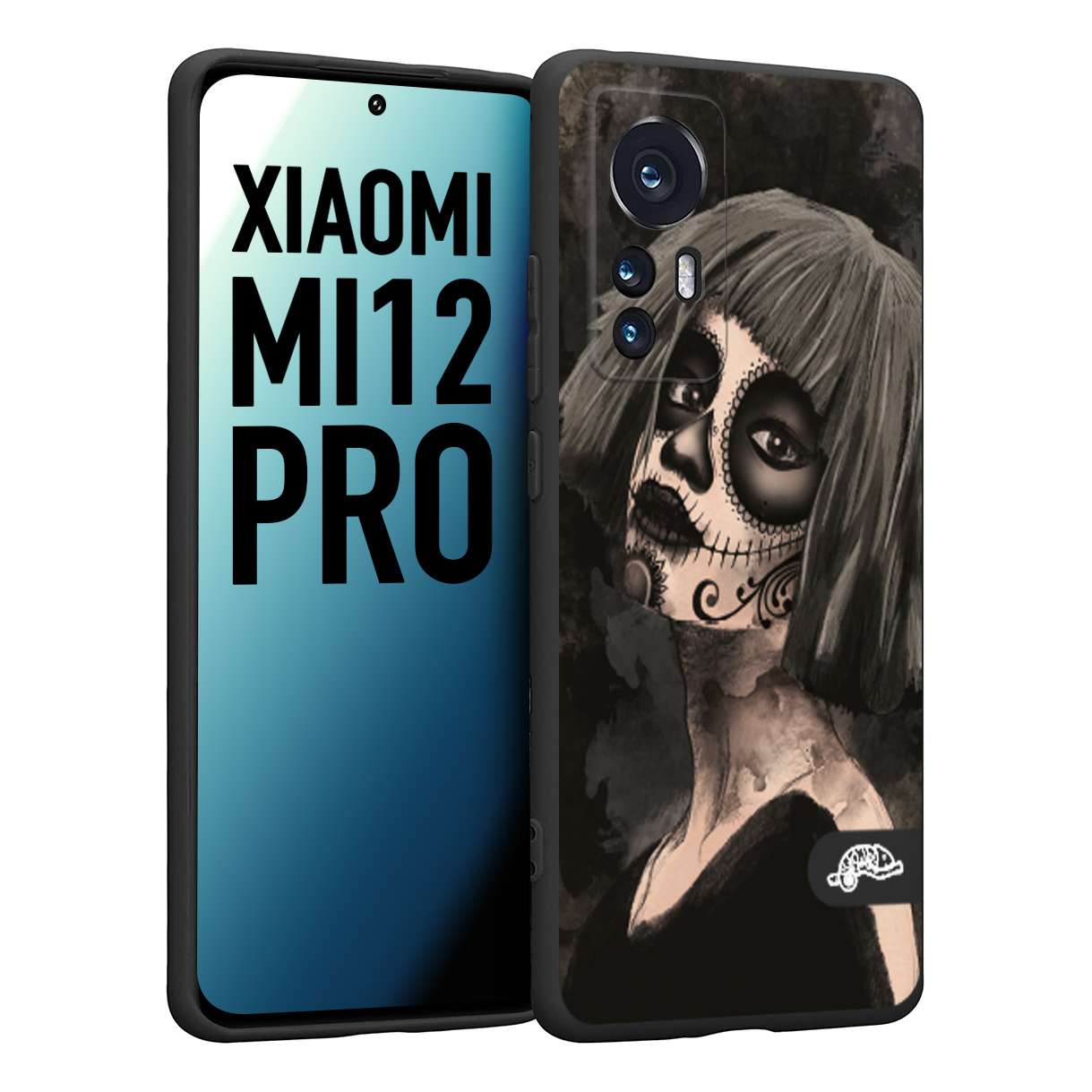 CUSTOMIZZA - Custodia cover nera morbida in tpu compatibile per Xiaomi 12 PRO chicana messicana dea de la muerte donna santa tattoo disegnata