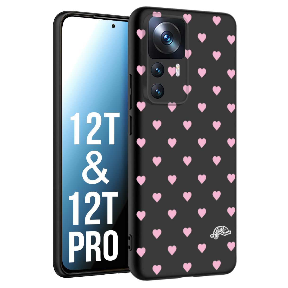 CUSTOMIZZA - Custodia cover nera morbida in tpu compatibile per Xiaomi 12T - 12T PRO cuori pois rosa su nero donna pin up vintage