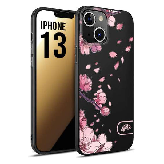 CUSTOMIZZA - Custodia cover nera morbida in tpu compatibile per iPhone 13 giapponese fiori di ciliegio in fiore a rilievo disegnata tattoo