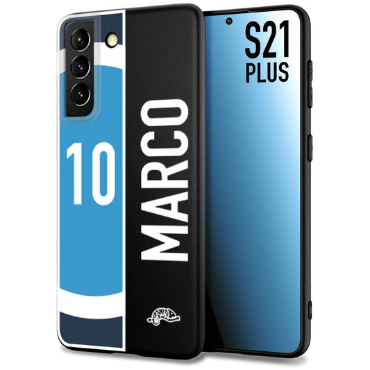 CUSTOMIZZA - Custodia cover nera morbida in tpu compatibile per Samsung S21 PLUS personalizzata calcio football nome e numero calciatori biancoazzurri bianco celesti