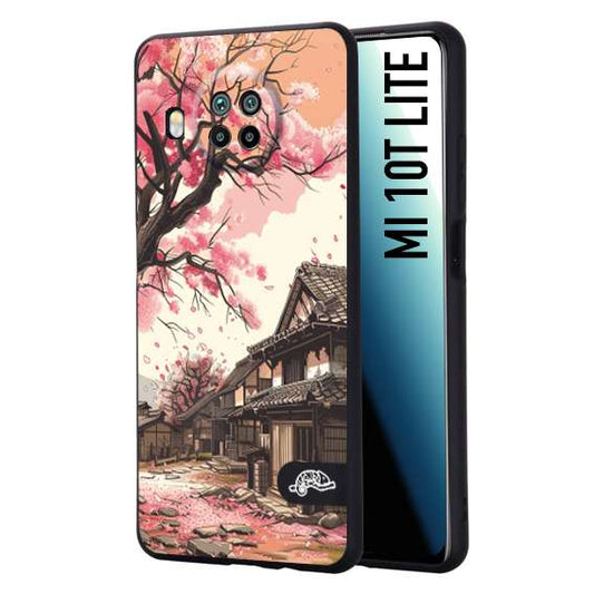 CUSTOMIZZA - Custodia cover nera morbida in tpu compatibile per Xiaomi Mi 10T LITE casa giapponese rosa ciliegio in fiore disegnata tattoo