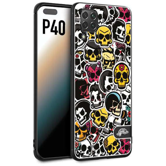 CUSTOMIZZA - Custodia cover nera morbida in tpu compatibile per Huawei P40 sticker bomb teschi colorati adesivi skulls skater snowboard