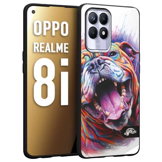 CUSTOMIZZA - Custodia cover nera morbida in tpu compatibile per Oppo Realme 8i animali color bulldog cane dog colori vibranti disegnato schizzo