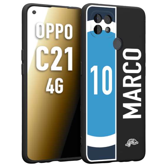 CUSTOMIZZA - Custodia cover nera morbida in tpu compatibile per Oppo Realme C21 4G personalizzata calcio football nome e numero calciatori biancoazzurri bianco celesti