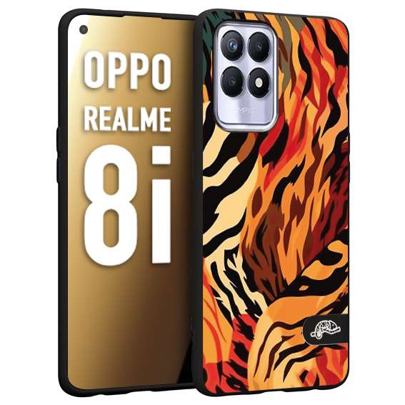 CUSTOMIZZA - Custodia cover nera morbida in tpu compatibile per Oppo Realme 8i leopardato maculato tigrato tiger colorata gialla rossa arancio