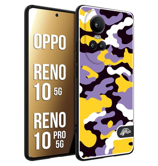 CUSTOMIZZA - Custodia cover nera morbida in tpu compatibile per Oppo Reno 10 5G - 10 PRO 5G camouflage mimetico militare viola lilla giallo