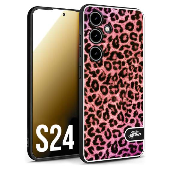 CUSTOMIZZA - Custodia cover nera morbida in tpu compatibile per Samsung S24 leopardato maculato donna rosa leopard