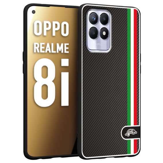 CUSTOMIZZA - Custodia cover nera morbida in tpu compatibile per Oppo Realme 8i effetto fibra di carbonio bandiera Italia made in Italy