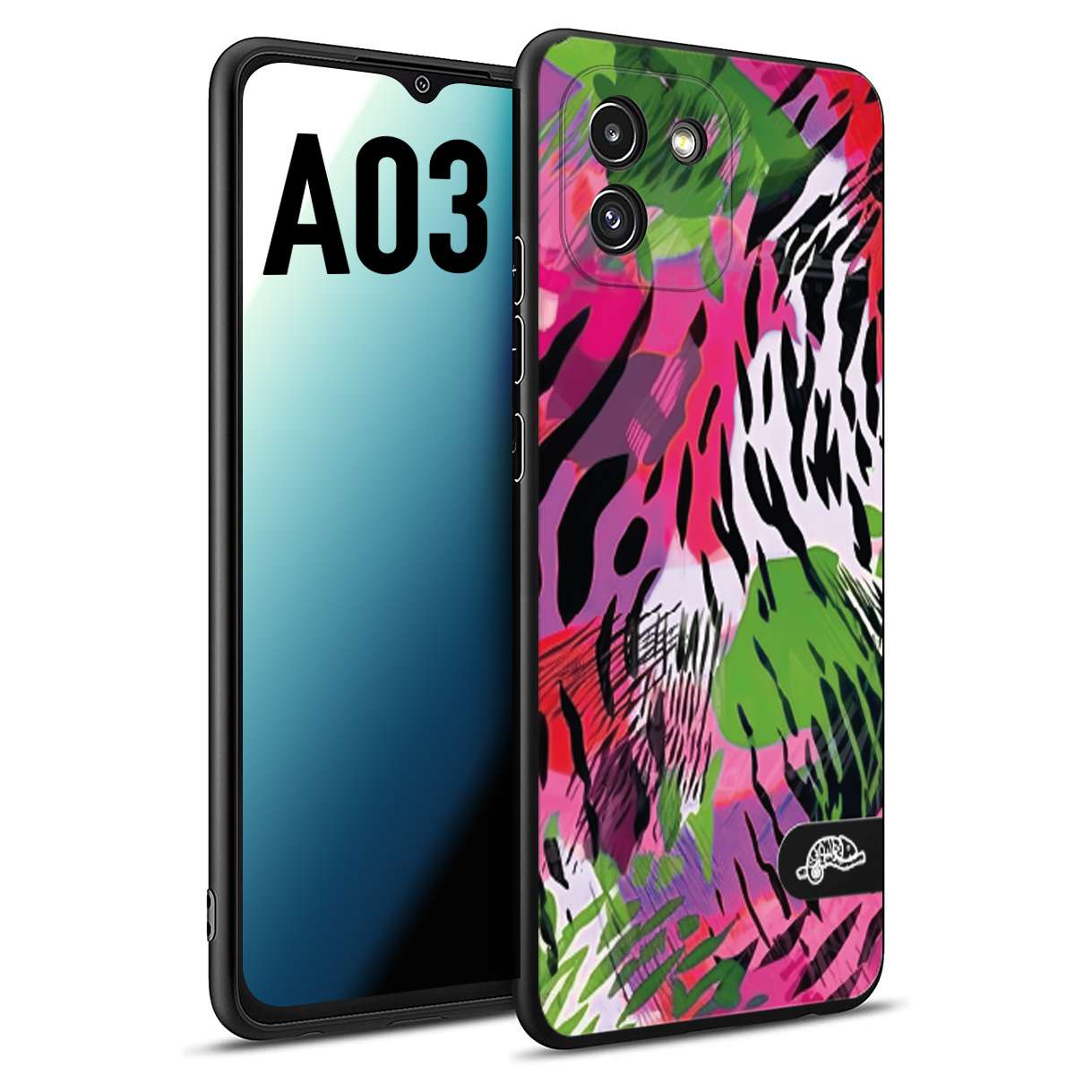 CUSTOMIZZA - Custodia cover nera morbida in tpu compatibile per Samsung A03 leopardato tigrato tiger colorata summer color verde fucsia