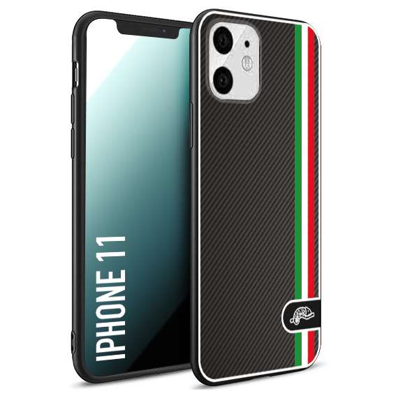 CUSTOMIZZA - Custodia cover nera morbida in tpu compatibile per iPhone 11 effetto fibra di carbonio bandiera Italia made in Italy