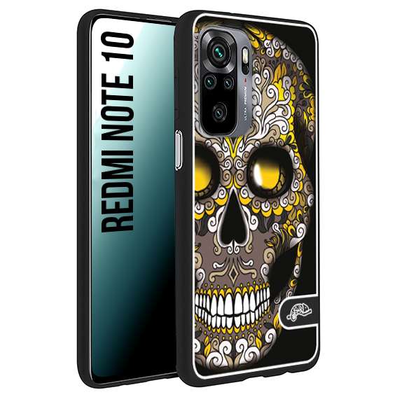 CUSTOMIZZA - Custodia cover nera morbida in tpu compatibile per Xiaomi Redmi Note 10 teschio messicano Mexican skull nero giallo