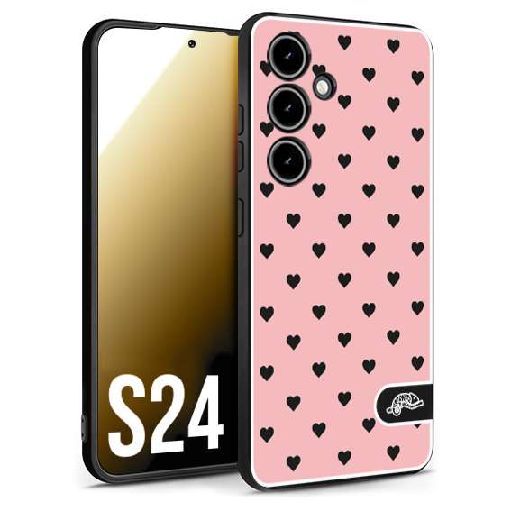 CUSTOMIZZA - Custodia cover nera morbida in tpu compatibile per Samsung S24 cuori pois rosa donna pin up vintage